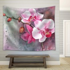 Wall26 - Watercolor HandDrawn Orchid Flowers Fabric Wall - CVS - 68x80 inches   123310044157